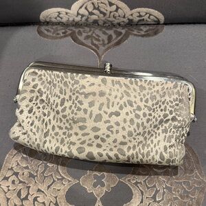 HOBO Beige and Gray Leopard-Print Frame Wallet